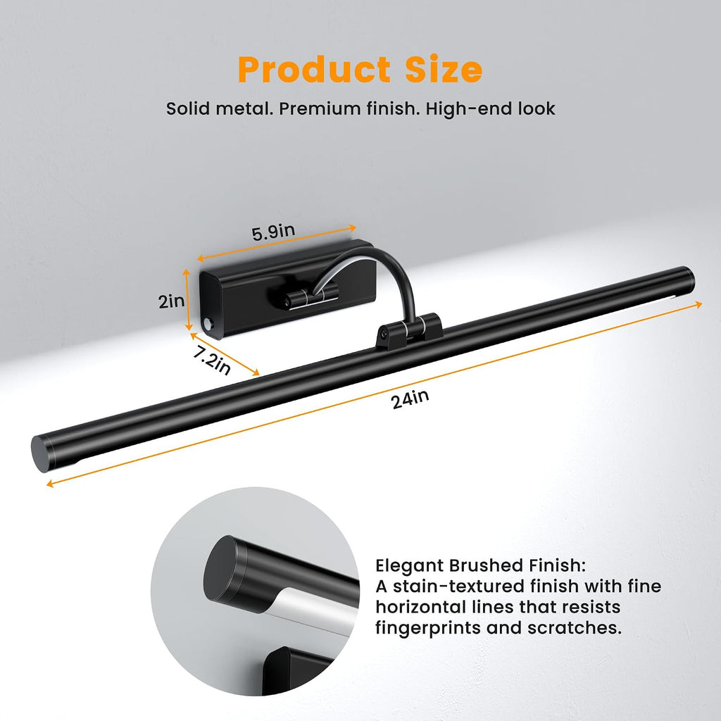 Bathroom Vanity Light Wireless Rechargeable Black 24 inch Black | 10000mAh Rechargeable Battery, 500LM Dimmable, 3