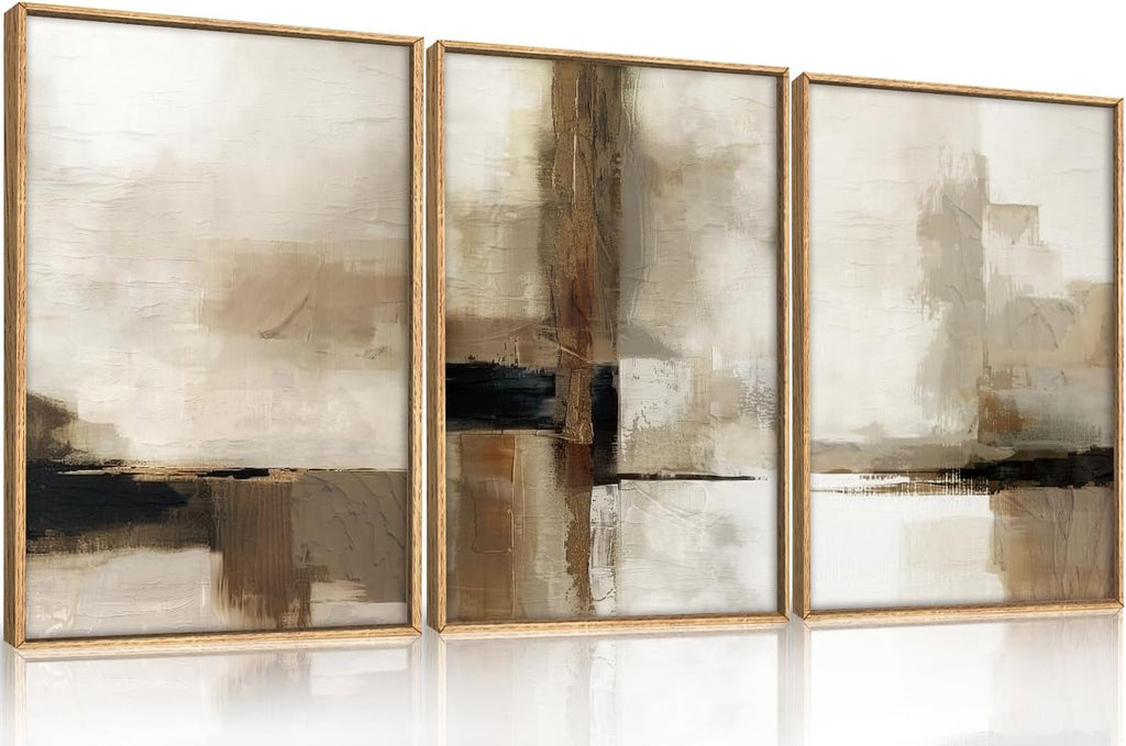 Abstract Neutral Vintage Earth Tone Framed Canvas Wall Art Set,Modern Minimalist Rustic Brown Beige Wall Decor,Wabi
