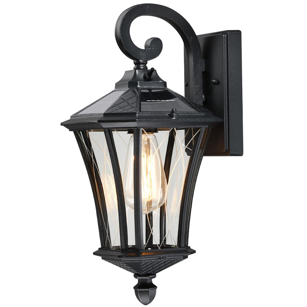 16" Solar Wall Lights, Dusk to Dawn Solar Porch Light, Black, 1 Pack