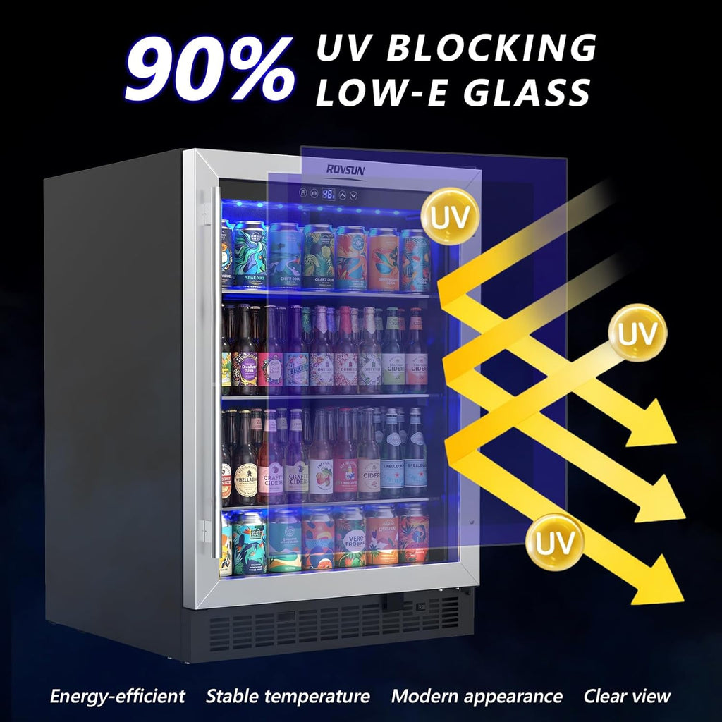 24 Inch Beverage Refrigerator, 5.8 Cu.Ft. Under Counter Beverage Fridge with Gla