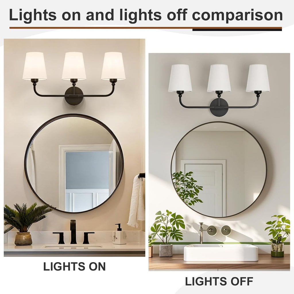 Bathroom Vanity Light, Matte Black Bathroom Lighting Fixtures Over Mirror | 3-Light Bathroom Light Fixtures with