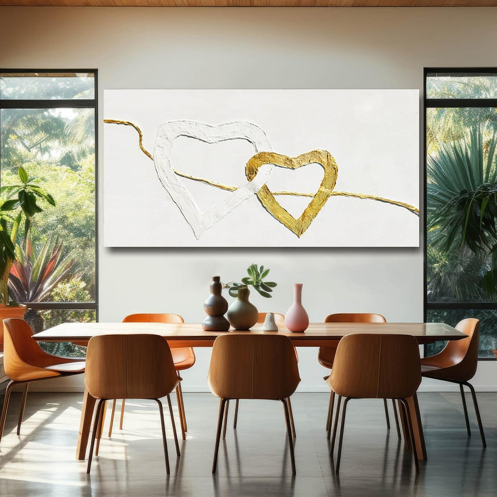 White and Gold Abstract Wall Art Minimalist Wall Decor Heart Art Prints Living Room Canvas Picture Line Art