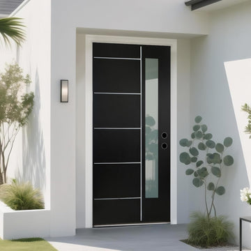 36'' x 80" Fiberglass Entry Door with 4-9/16" Width White Frame, Black Exterior Door with Frosted Glass, Modern Front