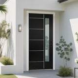 36'' x 80" Fiberglass Entry Door with 4-9/16" Width White Frame, Black Exterior Door with Frosted Glass, Modern Front