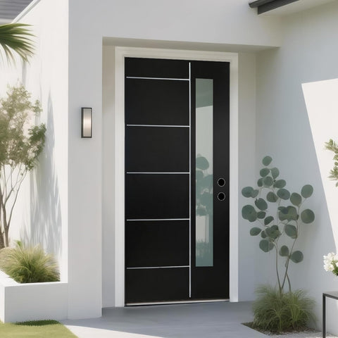 36'' x 80" Fiberglass Entry Door with 4-9/16" Width White Frame, Black Exterior Door with Frosted Glass, Modern Front
