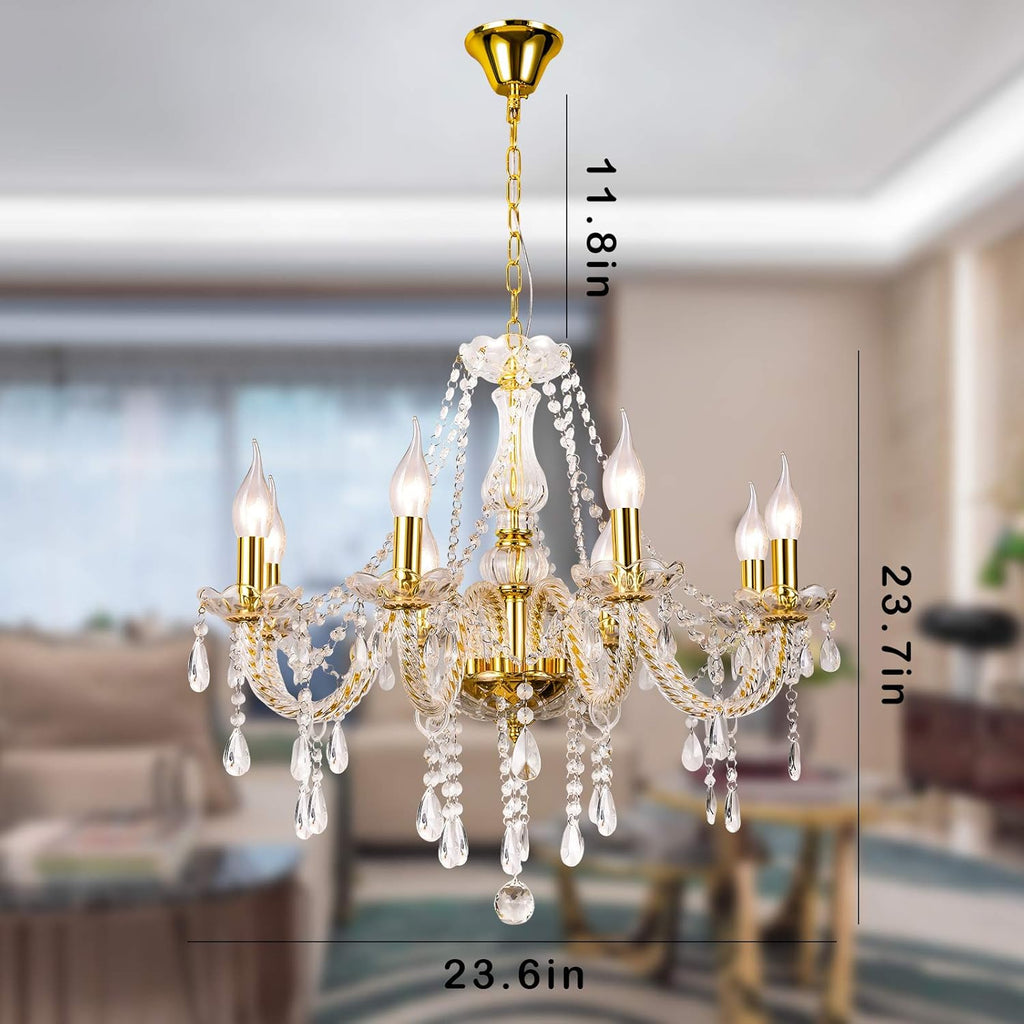 K9 Crystal Candle Chandeliers Lighting 8 Lights Pendant Ceiling Fixture Lamp for Dining Living Room Bedroom Hallway Entry Elegant Decoration (8 Bulbs)