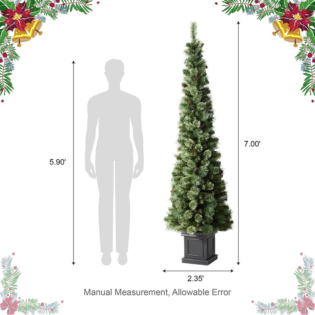 2 Pack Artificial Christmas Trees, 7FT Prelit Christmas Tree Green Pine Entrance Trees Christmas Porch Tree with 200