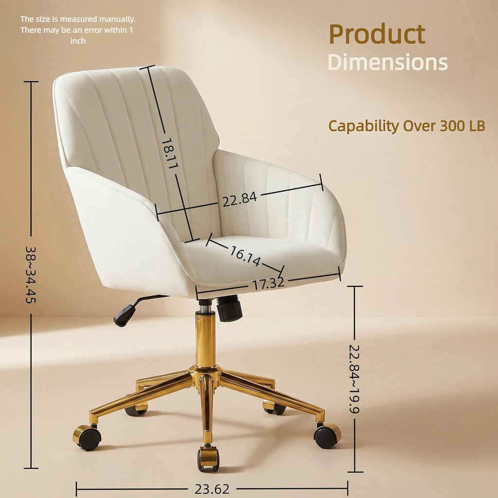 Velvet Home Office Desk Chair, Modern Cute Computer Task Chair with Back, Height Adjustable Upholstered Vanity Chair