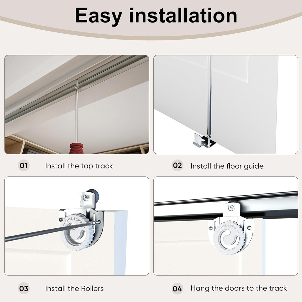 72x80 in 1-Panel Sliding Closet Door, White Primed Bypass Interior Door with Top Track & Floor Guide