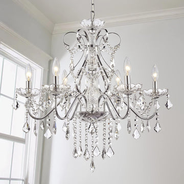 6 Light Crystal Chandelier Light Fixture Modern Chandelier Crystal Lighting, Crystal Pendant Raindrop Chandelier for Dining Room,Bedroom,Living Room,H23 x D24