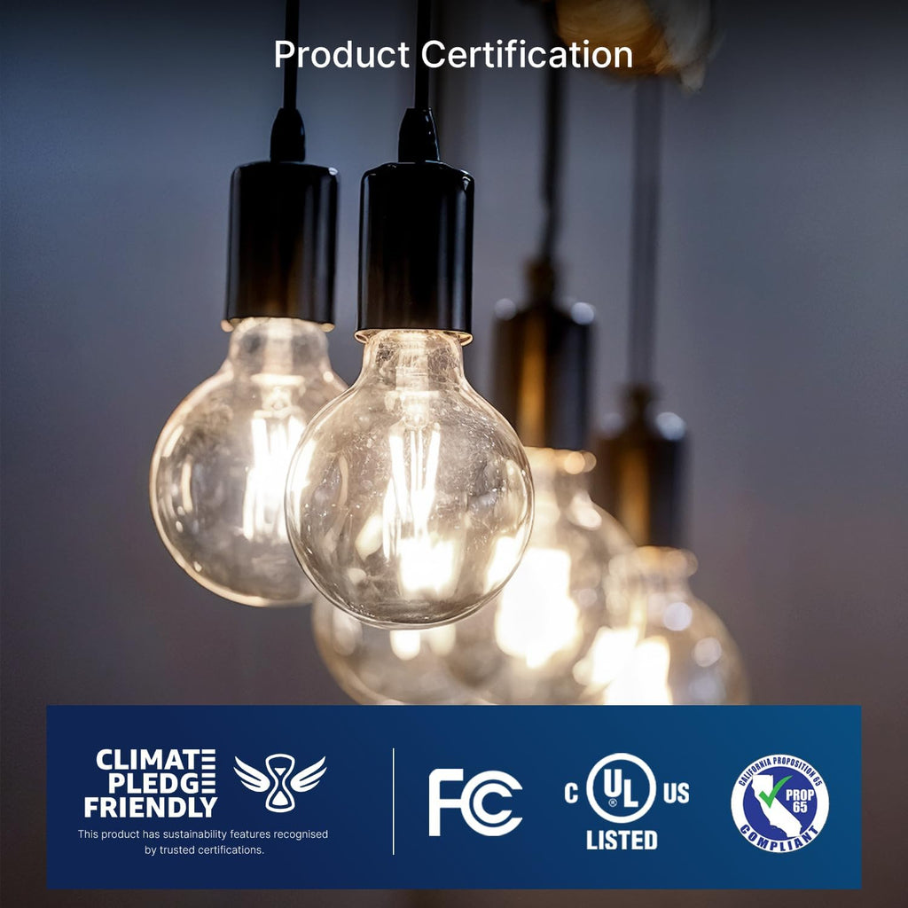 60W Equivalent LED Globe Candelabra Bulbs, Dimmable G16.5 LED E12 Chandelier Light Bulbs, 550LM, CRI90, 5.5W, AC 120V - Set of 6