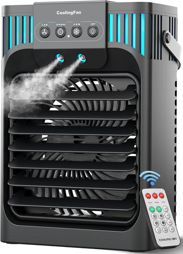 Portable Air Conditioner Cooling Fan with Remote, Quiet with 3 Speeds, 1200ml Personal Air Cooler Fan with 3 Mist