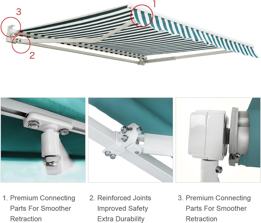 8'x7' Patio Awning Retractable Fully Assembled, Manual Commercial Grade - Quality 100% 280G Ployester Window Door