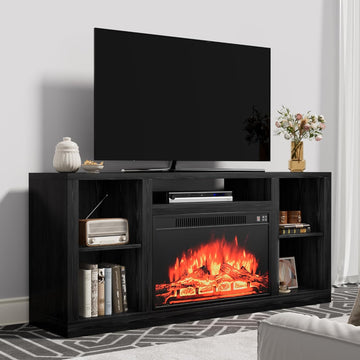 Electric Fireplace TV Stand for Televisions up to 65+ Inch, Media Entertainment Center Console Table with Four Open