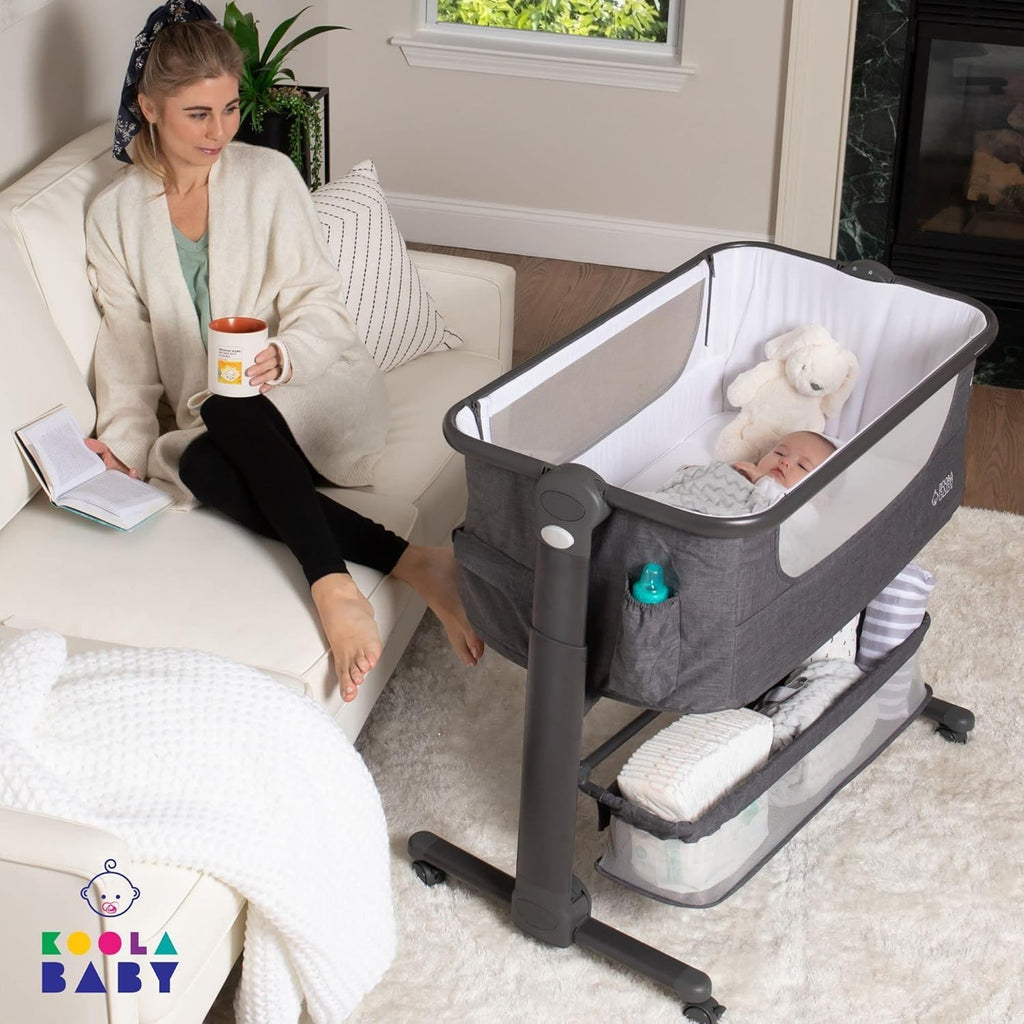 Bassinet, Bedside Sleeper for Baby, Easy Folding Portable Crib with Storage Basket for Newborn, Bedside Bassinet