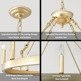 Gold Wagon Wheel Chandelier Farmhouse 32-Inch, 12-Light Modern Gold Chandelier for Dining Room, Round Iron Industrial Chandeliers Light Fixture for Living Room, Foyer, Entryway, E12 A105-B0DM1YQ7PG