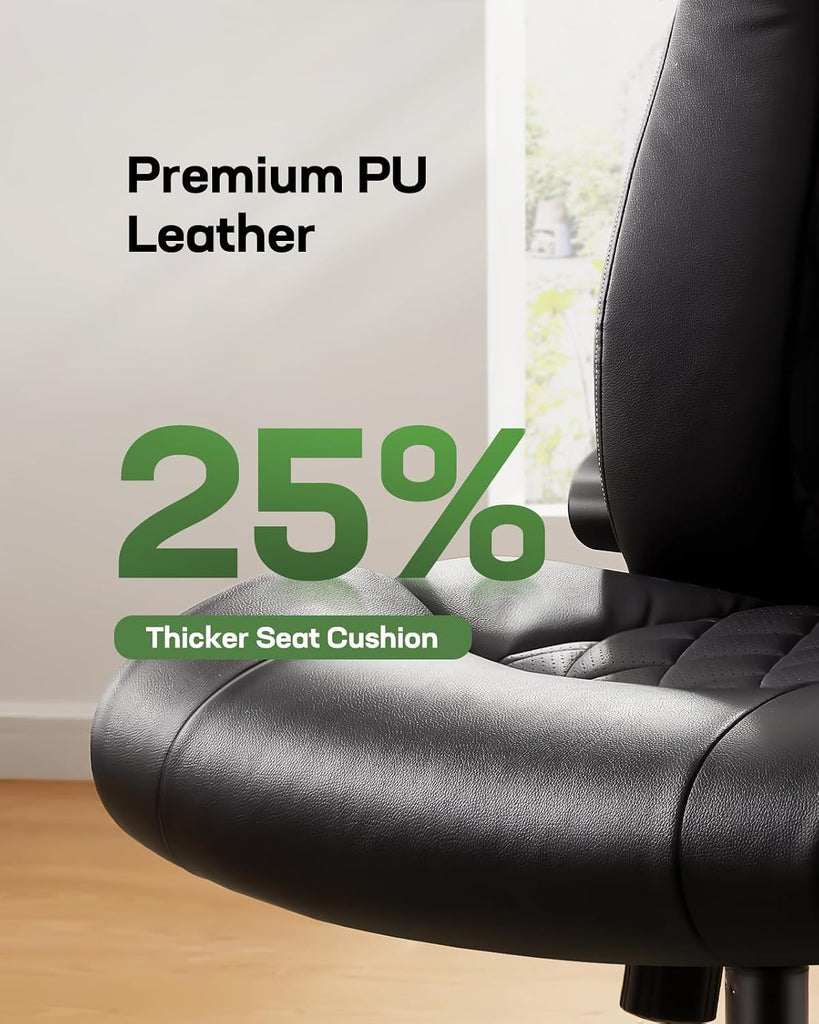 Executive Ergonomic Desk Chair with Flip-up Armrests PU Leather Height-Adjustable Swivel Rolling Dark