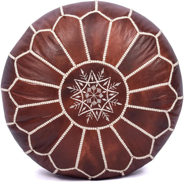 Handmade Pouf Ottoman Cover, Unstuffed Foot Stool, Round Boho Footrest Decor Gift (Dark Brown)