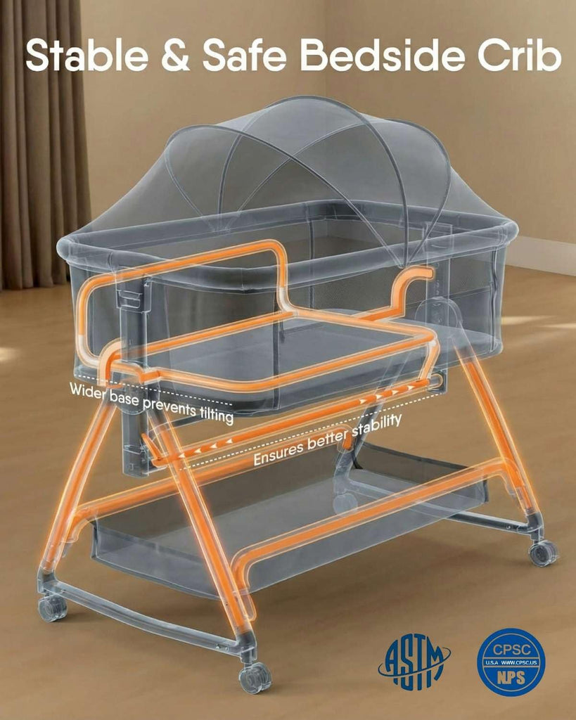 Bedside Bassinet for Baby, Sturdy 3 in 1 Bedside Sleeper with Mattress & Wheels, Height Adjustable, Breathable Mesh