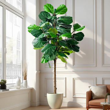 Fiddle Leaf Tree-6ft Faux Plant Fake Ficus Lyrata Tree Artificial Fig Silk Trees with Pot Floor Plants Living Room