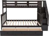 Wood Twin Over Full Bunk Bed with Storage Stairs for Kids Boys Girls, Stairway Bunk Bed with Drawers and Guardrails