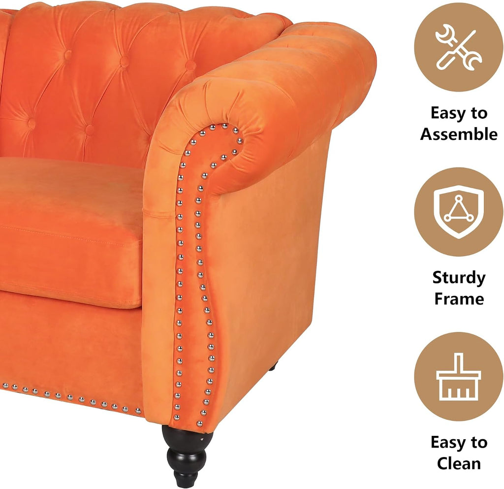 Tufted Velvet Sofas para Sala, Comfy Big Wide Deep Living Room Couch with Armrest, Mid Century Modern Sofa Couch