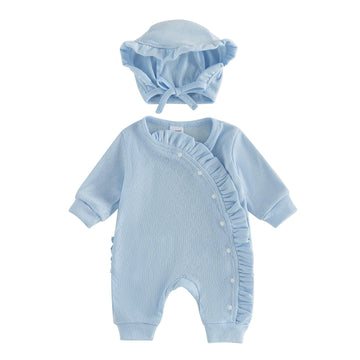 Newborn Baby Girl Coming Going Home Clothes She's Here Romper (Blue with hat, )