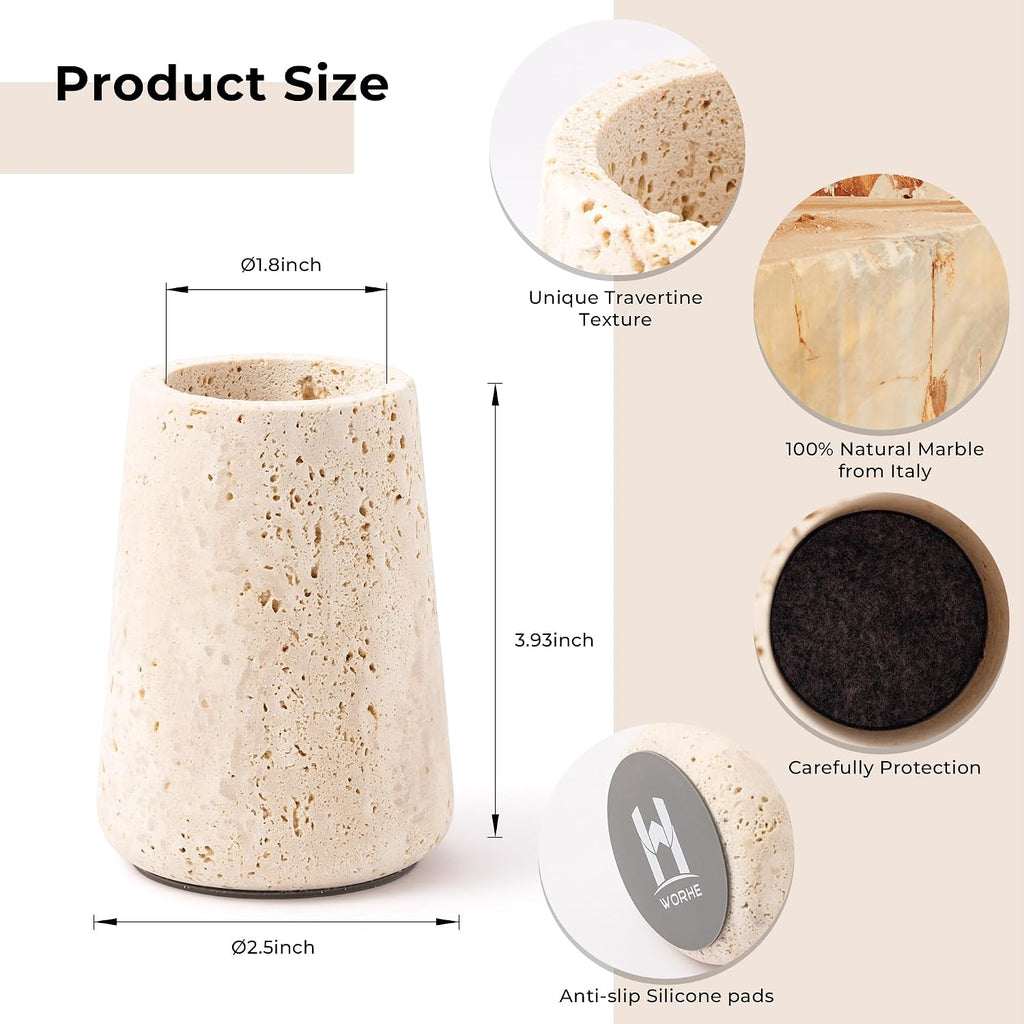 Travertine Match Holder with Striker & Extra Striker Pad - 2.9" x 3.9" Large Decorative Matchstick Organizer