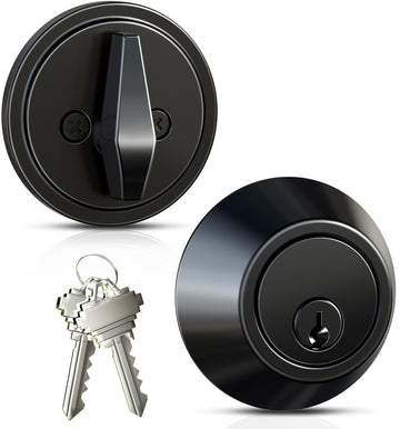 Keyed Single Cylinder Deadbolt Lock, Inside Thumb Turn, Matte Black