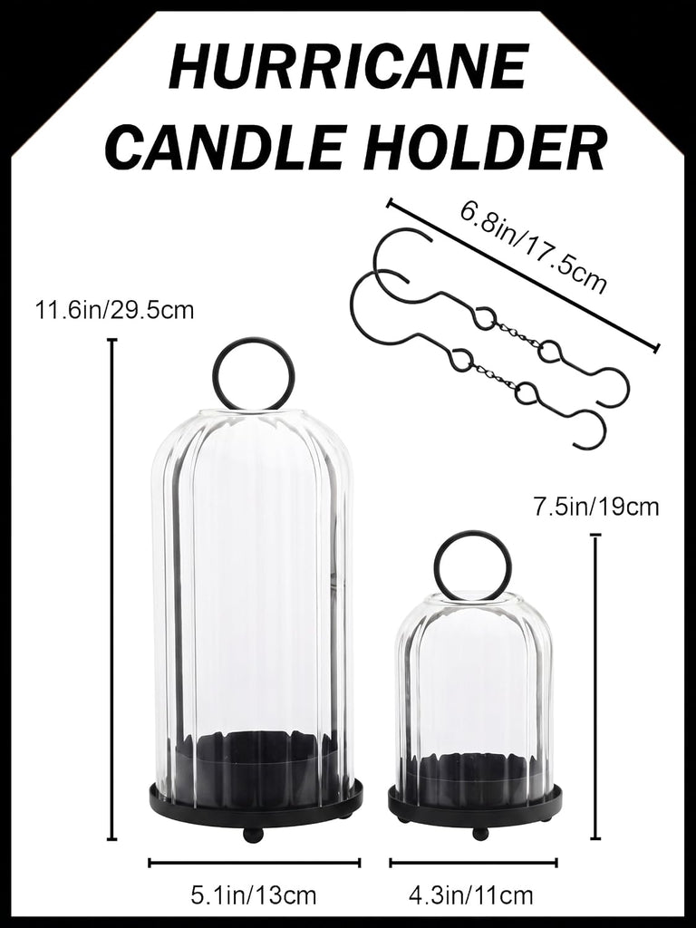 5" & 4" Metal Candle Holder with Ribbed Glass Candle Lanterns Set of 2, Vintage Windproof Hurricane Candle Holders
