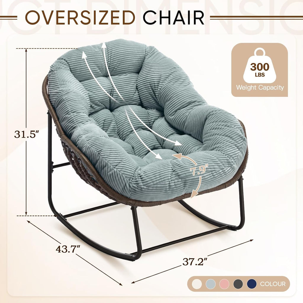 Large Indoor Rocking Chair, Oversized Rocking Papasan Chair with Thick Cushion and Frame,Comfy Corduroy Rocker Wicker