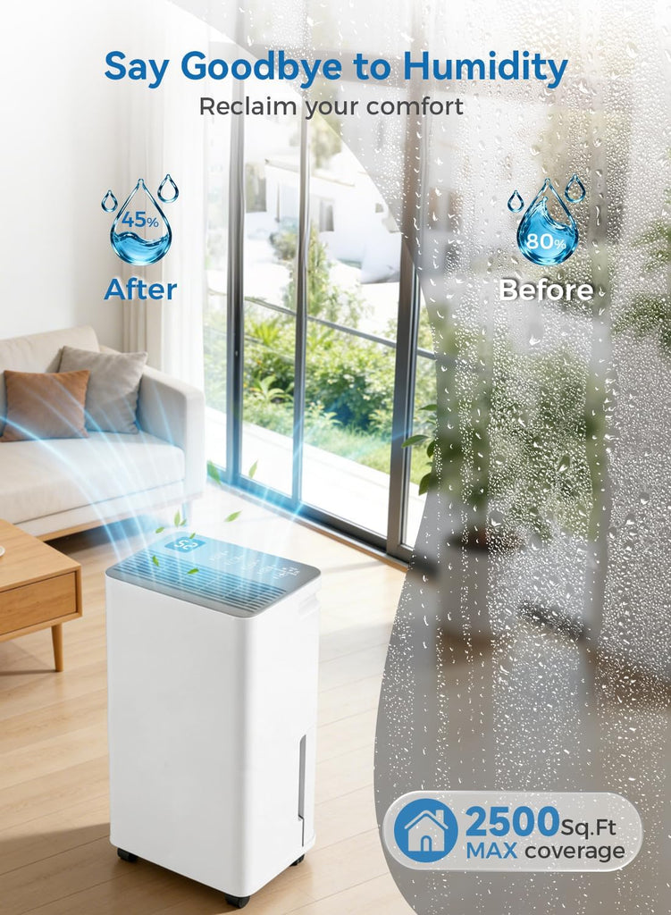 2500 Sq.Ft Dehumidifier for Basement with Drain Hose, 35 Pint Large Best Compressor Dehumidifiers for Home or Garage