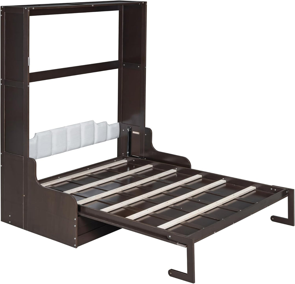 Queen Murphy Bed, Wooden Queen Murphy Bed Wall Bed with Sofa and Cushion, for Home Office or Small Room, Espresso
