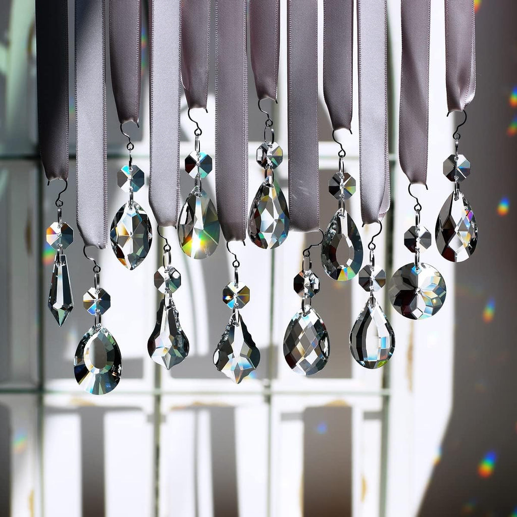 12pcs Glass Crystal Chandelier Prisms, Rainbow Hanging Crystals Suncatcher for Windows