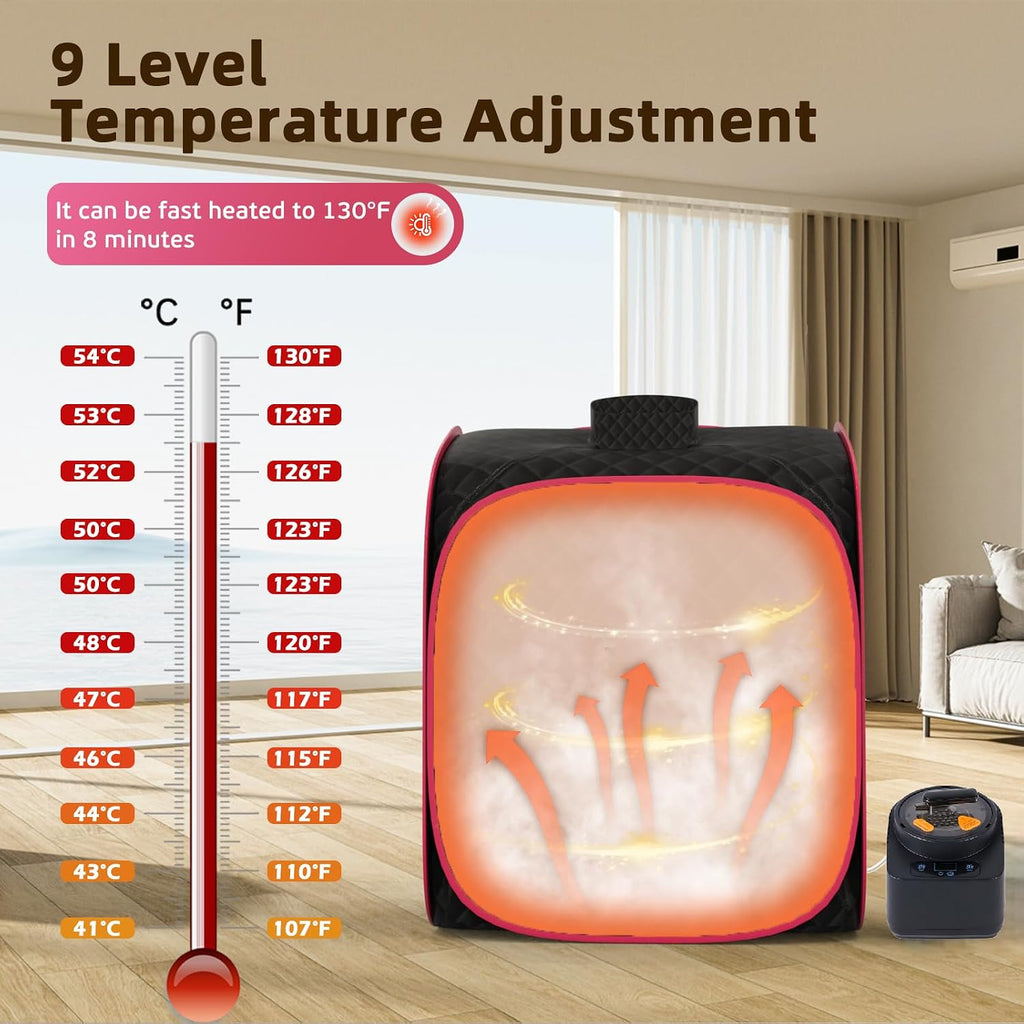 Portable Steam Sauna at Home, 9 Levels Heating, Sauna Tent for Home with Steamer and Folding Chair
