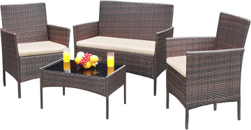 Patio Furniture 4 Pieces Conversation Sets Outdoor Wicker Rattan Chairs Garden Backyard Balcony Porch Poolside