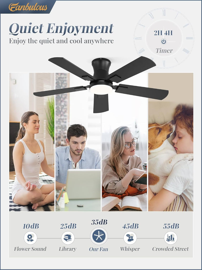 42 inch ceiling fan with light, Low Profile Ceiling Fan with Light, App&Remote Control, Dimmable LED Light
