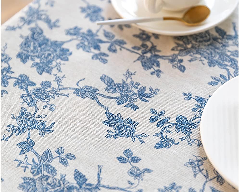 Cotton Linen Vintage Rectangle Tablecloth Pastoral Floral Rustic Table Cloth Washable Table Cover,Fa