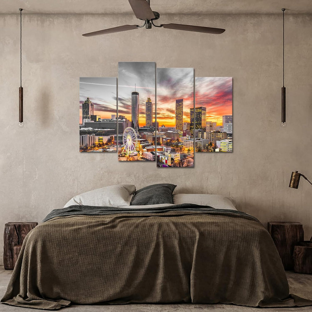 Atlanta Skyline Wall Art Cityscape Canvas Picture City Sunset Prints Living Room Wall Decor Framed