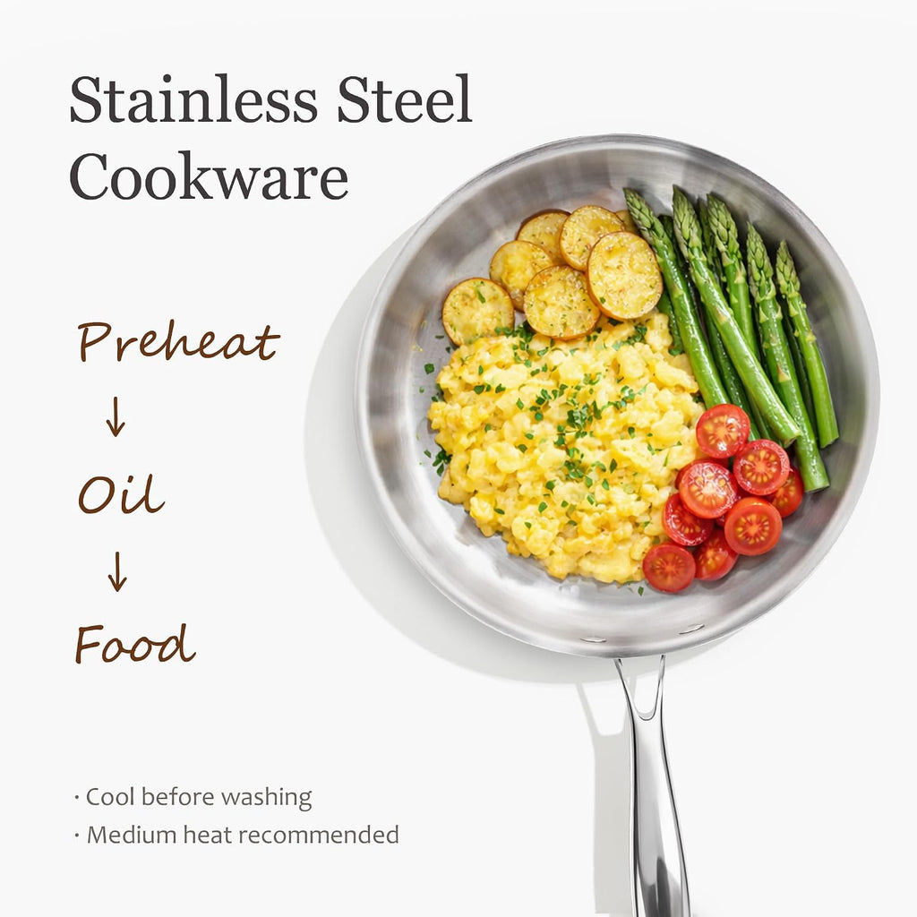 21pcs Tri-Ply Stainless Steel Cookware Set, Pots and Pans Set, Non Toxic Induction Kitchen Cooking Sets, Cookware