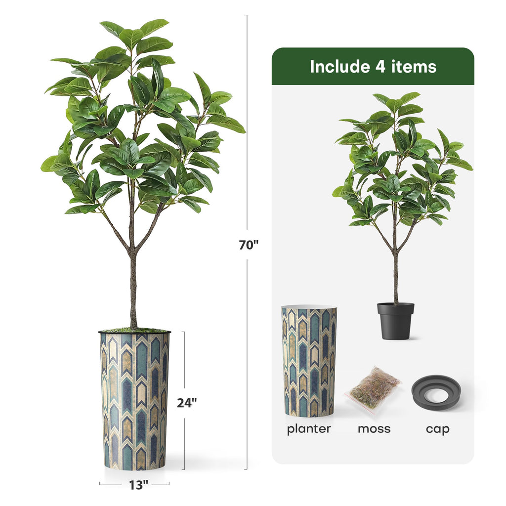 Tree in Modern Polygon Pattern Effect Planter, Fake Rubber Silk TRE for Indoor and Outdoor Home Decoration - 70"