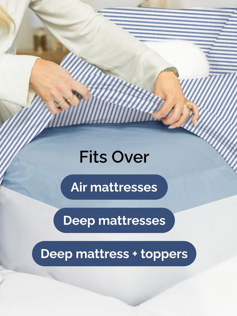 CGK Extra Deep Split King Single Fitted Sheet Only - Blue Stripes