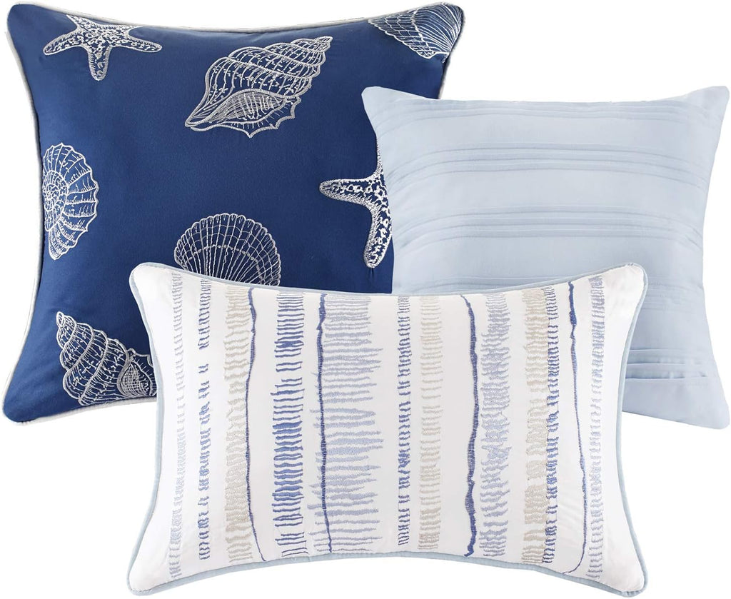 Quilt Set Cottage Coastal Design, 6 Piece Set - All Season, Coverlet Bedspread Lightweight Bedding Layer, Shams, Toss, Full/Queen Size