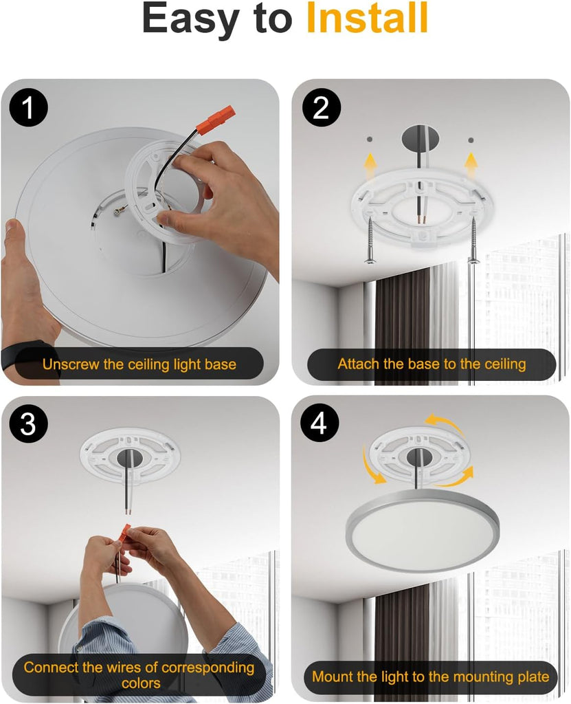 8 Inch Flush Mount Ceiling Lights, Dimmable, Adjustable Color Temperature, Black 4 Pack, 15W 1200LM Low Profile