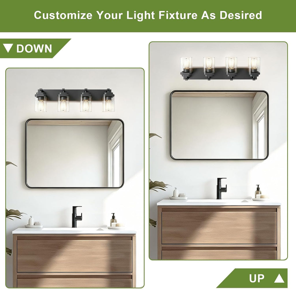 Black Bathroom Light Fixtures, 4 Lights Bathroom Lighting Fixtures Over Mirror, Square Design & Rectangle Large