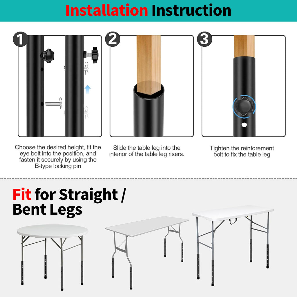 Folding Table Risers for Straight/Bent Leg