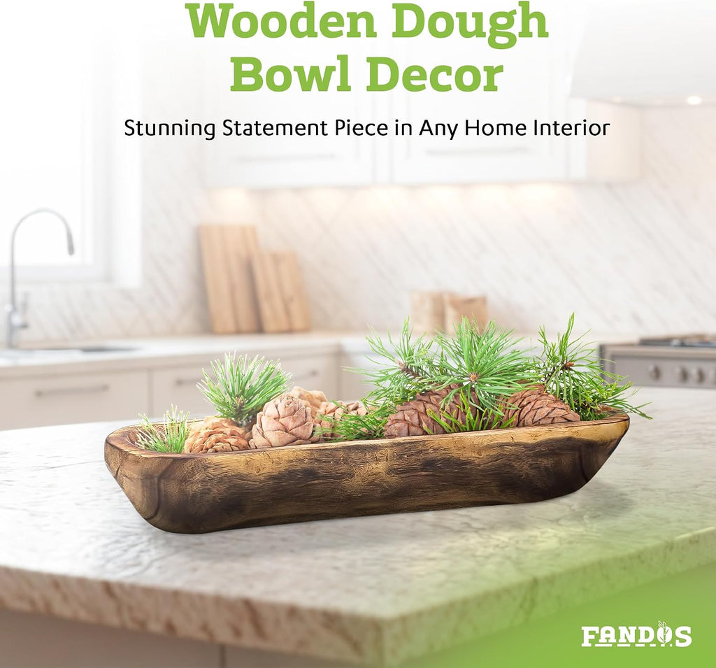 Wooden Dough Bowl for Decor - 173⁄4 in Long Hand Carved Paulownia, Large Rustic Decorative Bowl Table Centerpiece