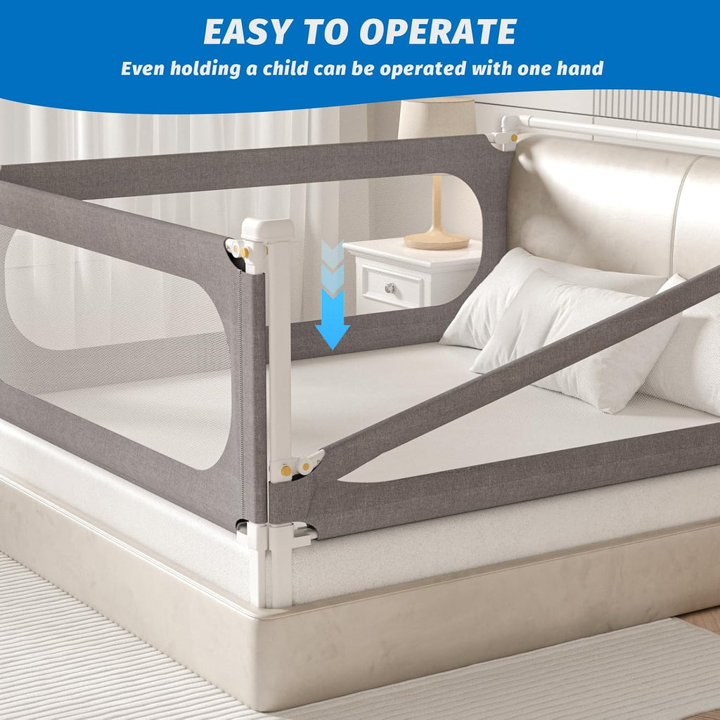 3-Piece Queen Size Bed Rails for Toddlers, with Headboard Rod -Height Adjustable Baby' Safety Bed Rails Guard for