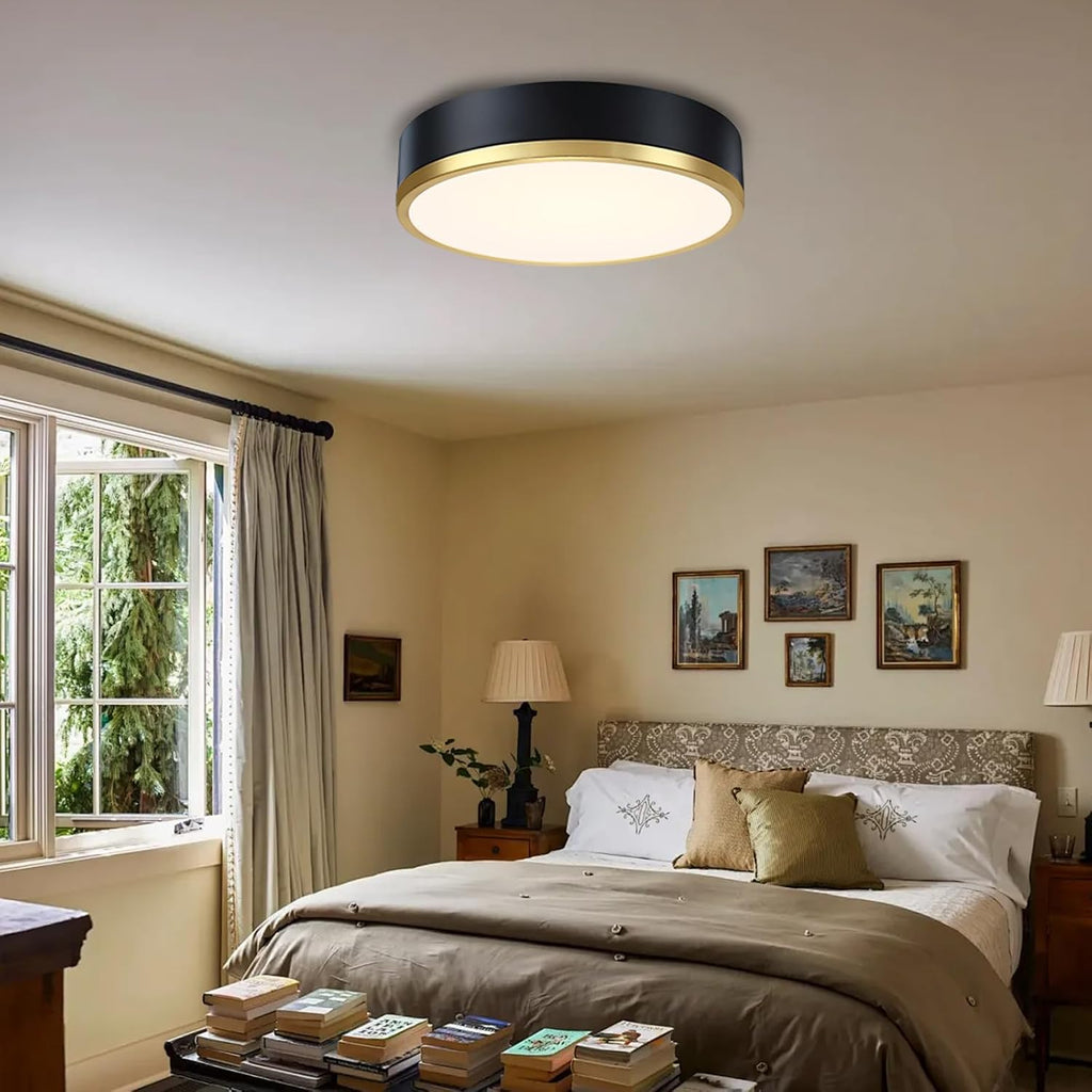 13 Inch Modern LED Flush Mount Ceiling Light - Black and Gold, 22W Dimmable