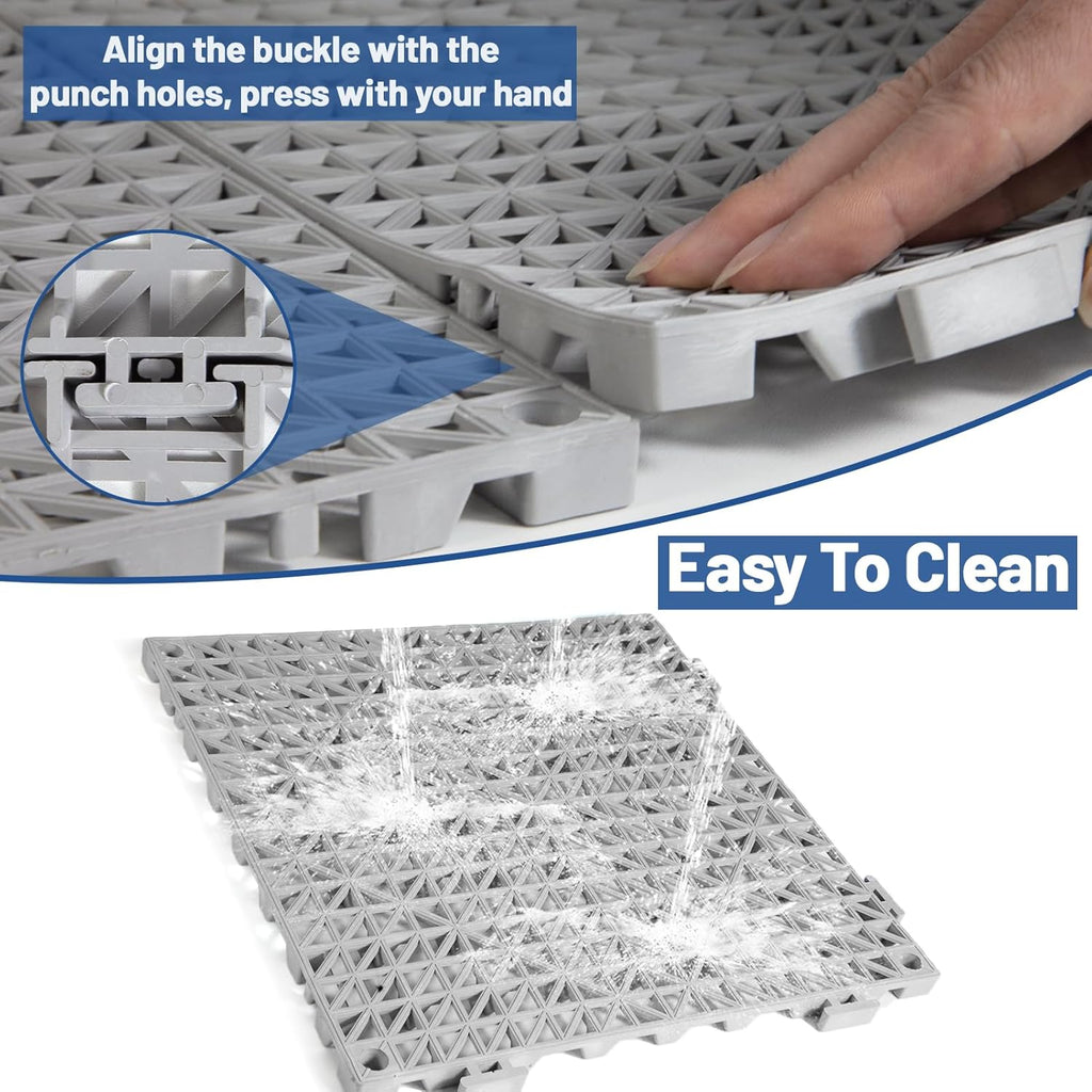 12PCS Drainage Interlocking Floor Tiles 11.8" x 11.8", Modular Interlocking Cushion Soft PVC Floor Non-Slip Splicing